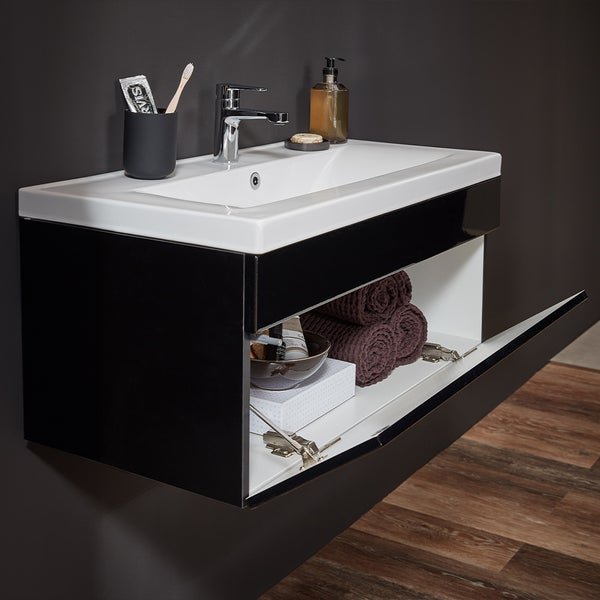 Home Deluxe - Badmöbel-Set - WANGEROOGE BIG Schwarz - Small - inkl. Waschbecken und komplettem Zubehör - Breite Waschbecken: ca. 80 cm I Badezimmermöbel Waschtisch Badmöbelset