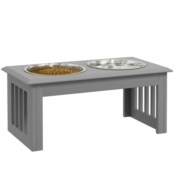 PawHut Hundenapf mit 2 Näpfe, 2 L Futterschüssel, erhöhter Katzen Futternapf, Pflegeleicht, Edelstahl Grau, 58,4 x 30,5 x 25,4 cm