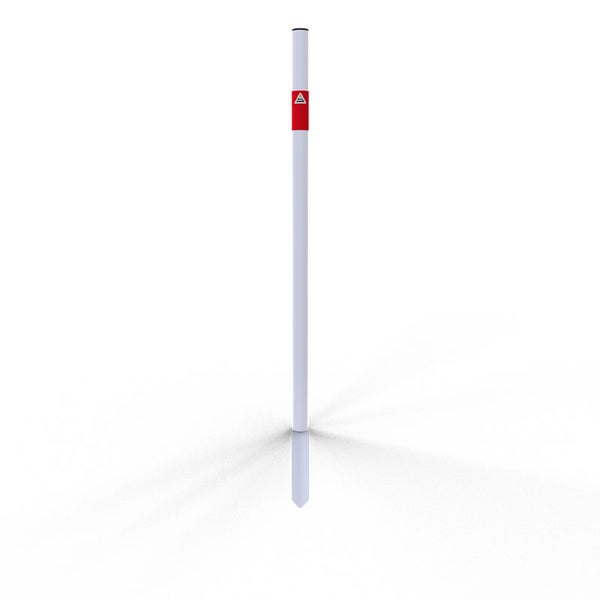 Schake Absperrpfosten aus Stahlrohr verzinkt Ø42x2,5mm weiß mit rot reflektierenden Leuchtstreifen und Kunststoffkappe 900mm Überflur zum Einschlagen ohne Öse