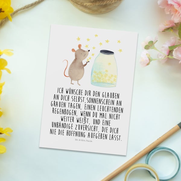 Mr. & Mrs. Panda Postkarte Maus Sterne - Weiß