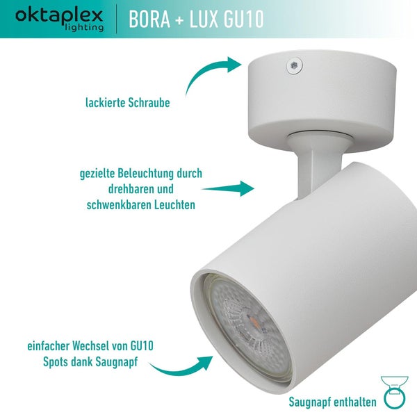 Bora Deckenstrahler GU10 inkl. LED Leuchtmittel 400lm 4000K neutralweiß 4,8W 230V Spotleuchte schwenkbar weiß