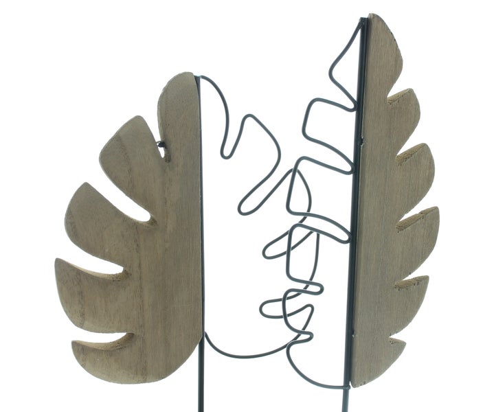 FRANK FLECHTWAREN|Dekoelement Blätter, 2er Set, 20 x 6 x 31 cm, 13 x 6 x 35 cm, HOLZ, METALL