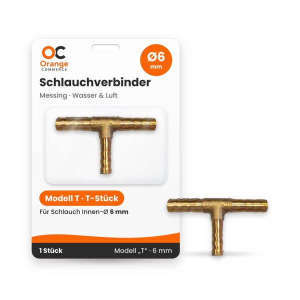 Orange Commerce Schlauchverbinder als T-Stück aus Messing für 6 Millimeter Schlauchdurchmesser