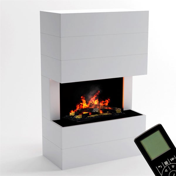 GLOW FIRE Elektrokamin 'Tucholsky 3-sided ' | Wasserdampf Kamin mit OMC 600 inkl. Holz in weiß | HxBxT: 140x90x45 cm