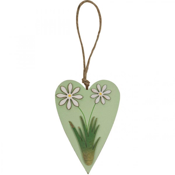 Herzförmiger Anhänger aus Holz mit Blumendekor und Kordel