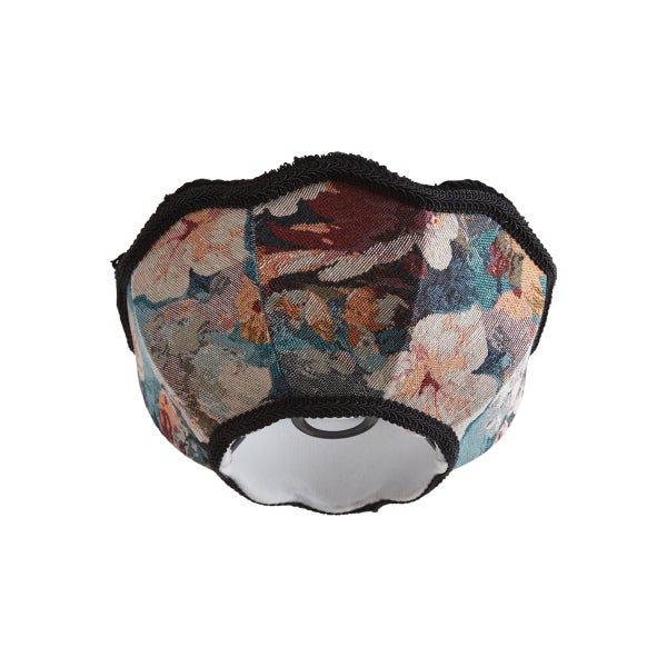 Lampenschirm mit floralem Gobelinmuster und schwarzer Borte für Tischlampen.