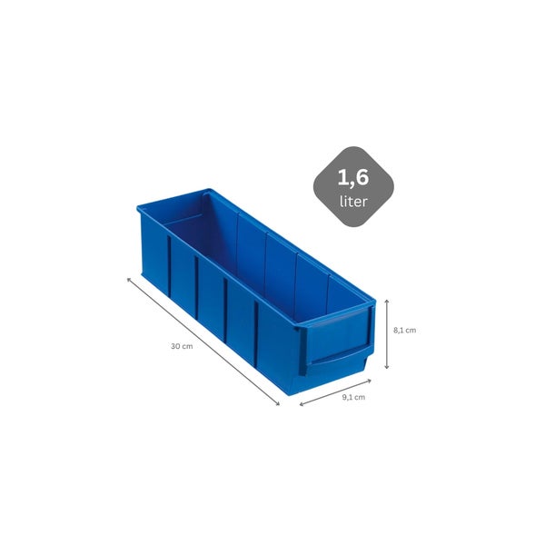 PROREGAL SparSet 10x Blaue Indurstriebox 300 S HxBxT 8,1 x 9,1 x 30 cm 1,6 Liter Sortimentskasten