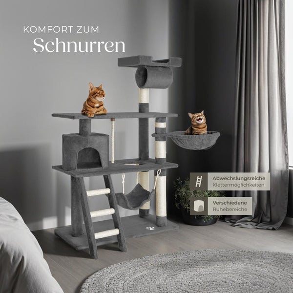 Kratzbaum tectake Marcel inklusive Treppe, Spielkordel und Kippschutz 141 cm grau