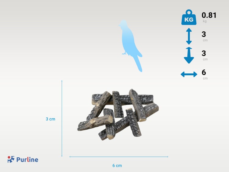 Dekorative Holzscheite mit den Maßen 3 cm x 6 cm und einem Gewicht von 0.81 kg.