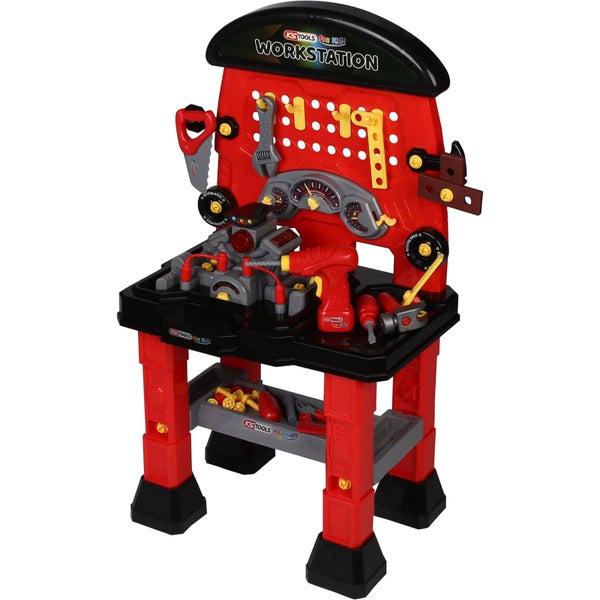 Werkbank für Kinder mit Werkzeugen und Ablagefläche