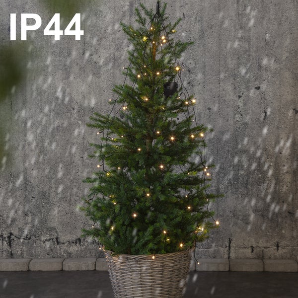 Kunstweihnachtsbaum mit Lichterkette und IP44 Schutzart in geflochtenem Korb