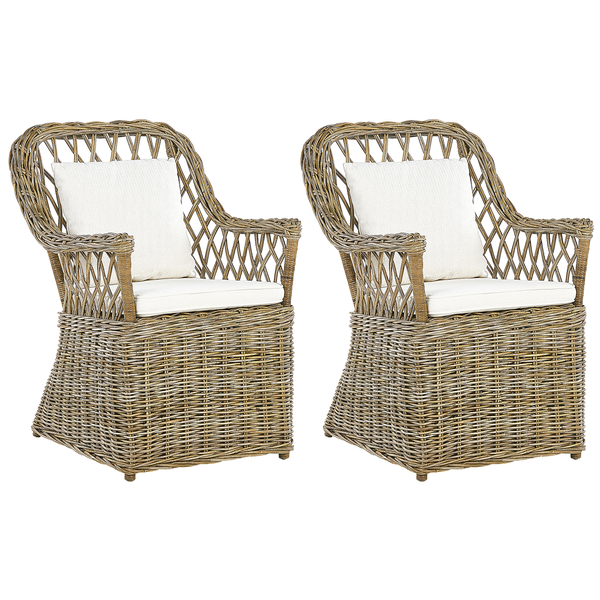 Gartensessel 2er Set mit Auflagen MAROS Rattan Naturfarben