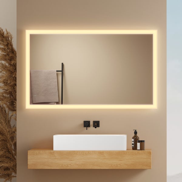 EMKE Badspiegel mit Beleuchtung,  LED-Spiegel mit Wandschalter, 100 x 60cm, Warmweiß