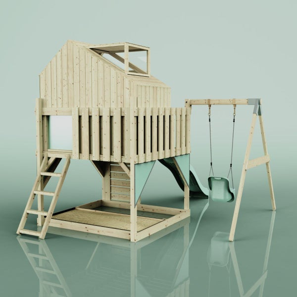 OutdoorToys Spielturm Madita aus Holz in Grün Babyschaukel