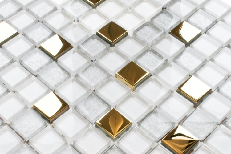 Glasmosaik auf Netz für Bad und Küche 30cm x 30cm  - Frozen Gold
