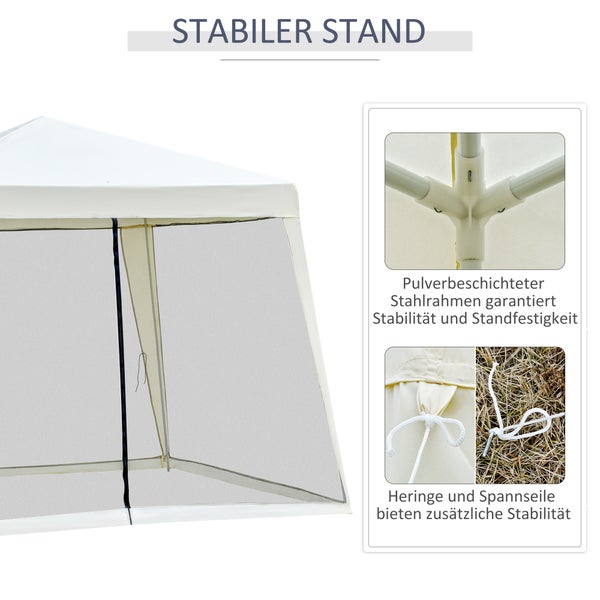 Outsunny Gartenpavillon Pavillon Festzelt Partyzelt wetterfest Zelt mit Moskitonetz Metall + Polyester Cremeweiß 3 x 3 m