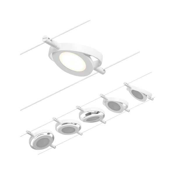 CorDuo LED Seilsystem RoundMac Basisset 5x200lm 5x4,5W 3000K 230/12V Weiß, Chrom