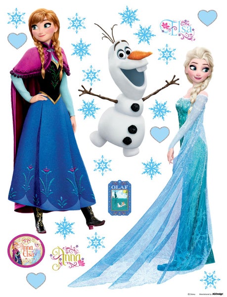 Disney Wandtattoo Die Eiskönigin Anna & Elsa Blau, Lila und Weiß - 85 x 65 cm - 600155