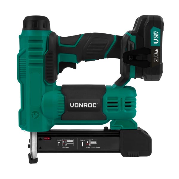 VONROC Akku Tacker & Nagelpistole - 2in1 Tacker für Holz, 20V Akku Nagler - Inkl. 1000 Nägel & Tackerklammern, 30 Schuss pro Minute, variable Schlagkraft - Inkl 2Ah Akku und Ladegerät