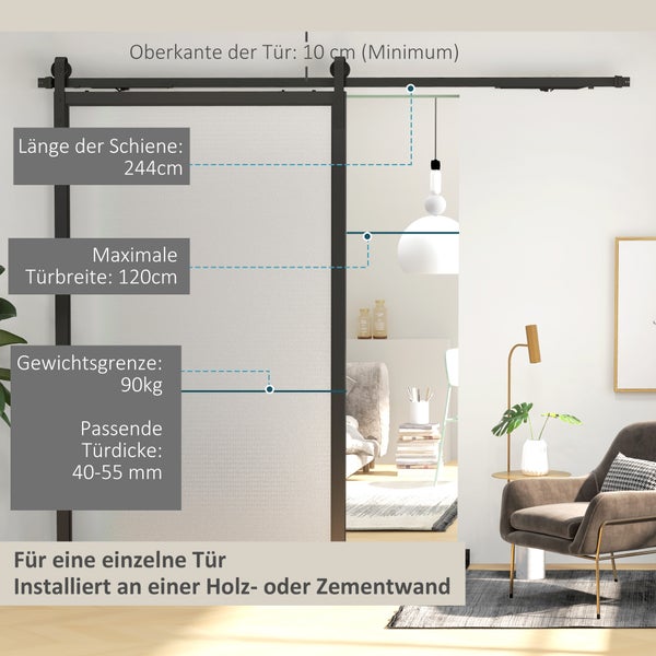 HOMCOM Schiebetüren-Beschlagsatz 244 cm Komplett-Set mit Schienen, Rollen, Anti-Sprung-Vorrichtungen, Türstopper, Bodenführung, Schiebetürsystem aus Kohlenstoffstahl Schwarz