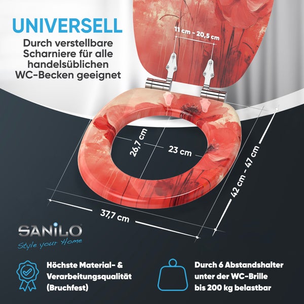 Sanilo WC-Sitz mit Blumenmuster und verstellbaren Scharnieren