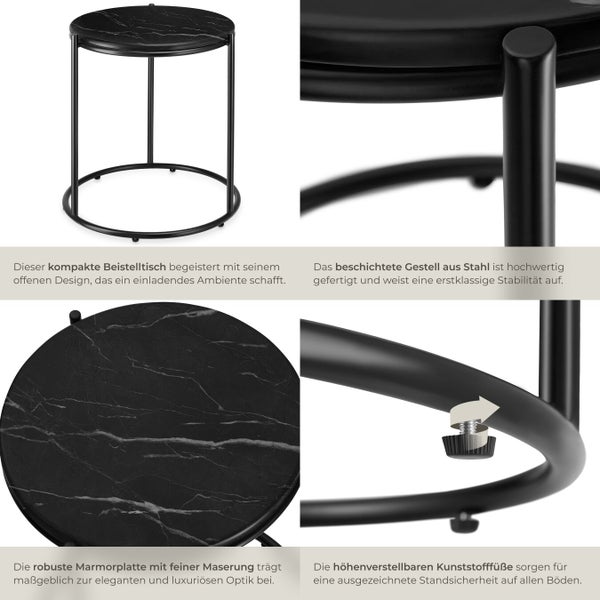 Schwarzer Beistelltisch mit Marmorplatte und Stahlgestell
