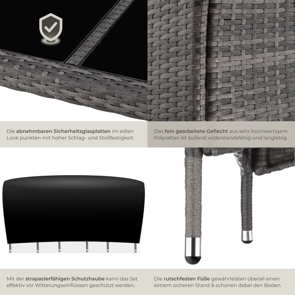 Rattan Sitzgruppe tectake Porto inklusive Schutzhülle für 6 Personen grau/weiß