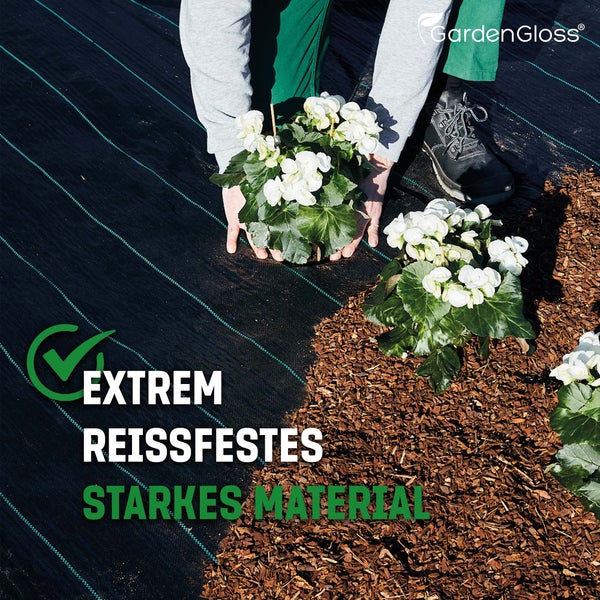 GardenGloss 10m² Anti-Unkrautgewebe 100g/m² – Wasserdurchlässig und Reissfest – Unkrautvlies Gartenvlies mit hoher UV-Stabilisierung – Bändchengewebe Unkrautfolie (5m x 2m, gefaltet)
