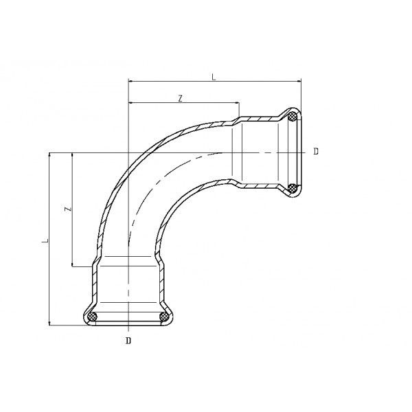 Technische Zeichnung eines Rohrbogens mit Maßen