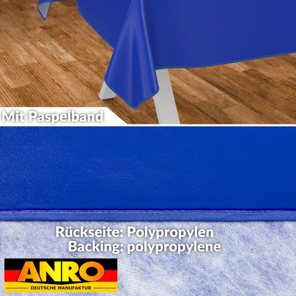 Blaue Tischdecke mit Paspelband und Polypropylen-Rückseite