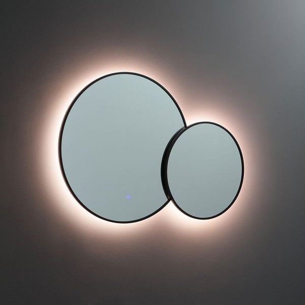 Runder Designspiegel mit schwarzem Rahmen 103x70 und LED Hintergrundbeleuchtung