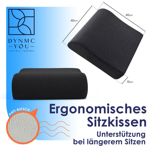 DYNMC you Bequeme Sitzerhöhung Stuhl Erwachsene & Kind - Test SEHR GUT [MIT PHYSIOTHERAPEUTEN ENTWICKELT] - Formstabiles, 13cm Dickes Sitzkissen Stuhl - Perfekte Sitzerhöhung Auto, Büro, Aufstehhilfe