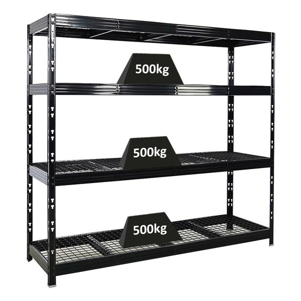 PROREGAL Profi Schwerlastregal Rhino HxBxT 180x200x60cm 4 Gitterrost-Ebenen Fachlast 500kg Schwarz Stecksystem Lagerregal Regalsystem