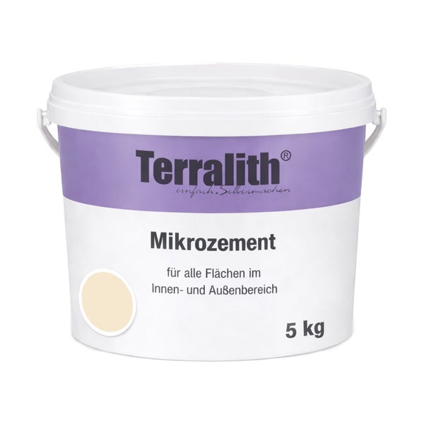 Beiger Terralith Mikrozement, 5 Kilogramm Eimer für den Innen- und Außenbereich.