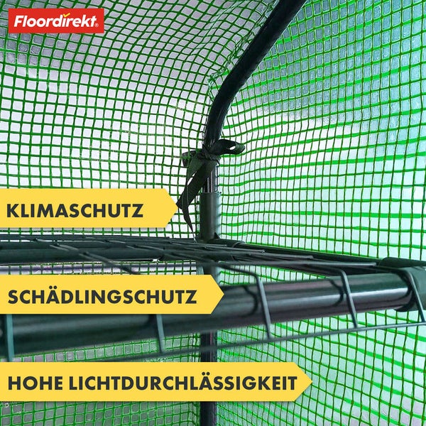 FLOORDIREKT Gewächshaus Bloom - Witterungsbeständig aus robustem Stahlrahmen - mit 2 Ablageebenen
