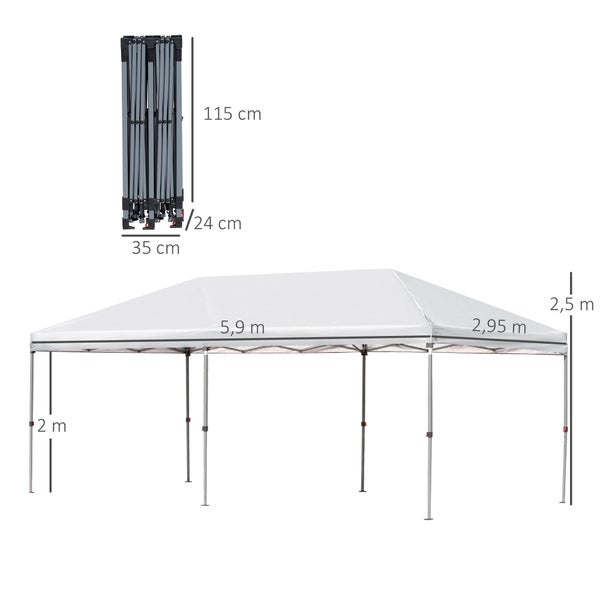Outsunny Faltpavillon Gartenpavillon Pop-Up-Pavillion Stahl+Oxford+Mesh mit Tasche im Freien Cremeweiß 5,9 x 2,95 x 2,5 m