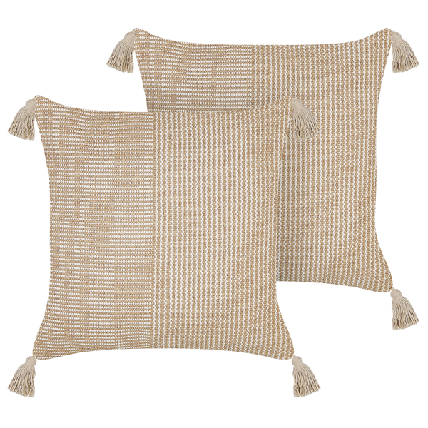 Dekokissen 2er Set ARALIA Baumwolle 45 x 45 cm Beige Geometrisches Muster