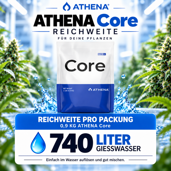 Athena Core Pflanzendünger Pulver 0,9 Kilogramm für 740 Liter Gießwasser, professioneller Dünger für Pflanzenanbau.