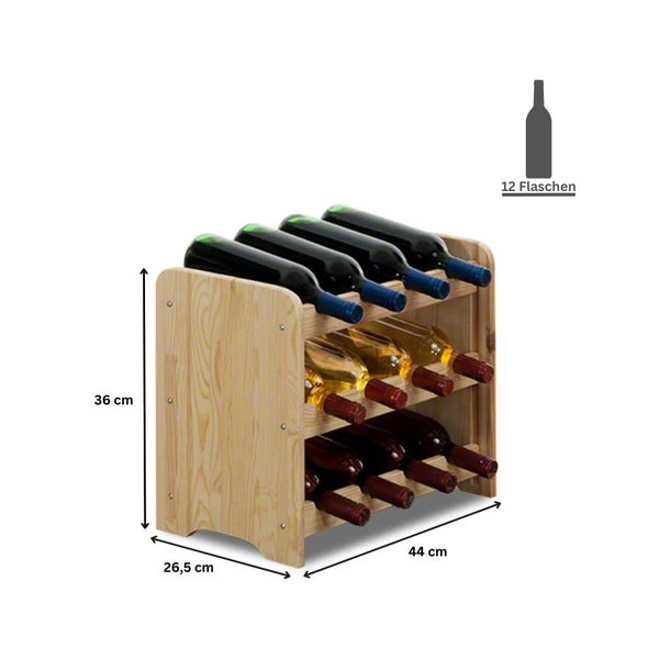 PROREGAL Weinregal Pinotwine C HxBxT 36 x 44 x 26,5 cm 12 Flaschen Massives Kiefernholz Natur Unbehandelt