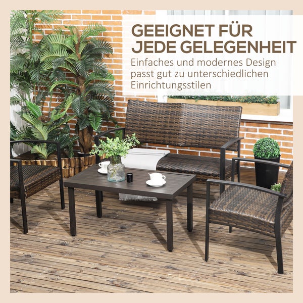 Outsunny Couchtisch, Gartentisch mit Holzoptik, Rechteckiger Kaffeetisch, Gartentisch für Balkon, Terrasse, Stahl, Braun, 91 x 51 x 46 cm
