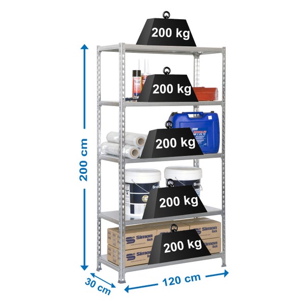 PROREGAL Schwerlastregal Big Metal Shark HxBxT 200 x 120 x 30 cm Fachlast 200 kg Verzinkt