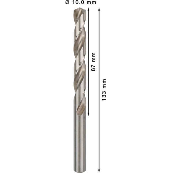 Metallbohrer mit den Maßen Durchmesser 10,0 mm, 87 mm und 133 mm