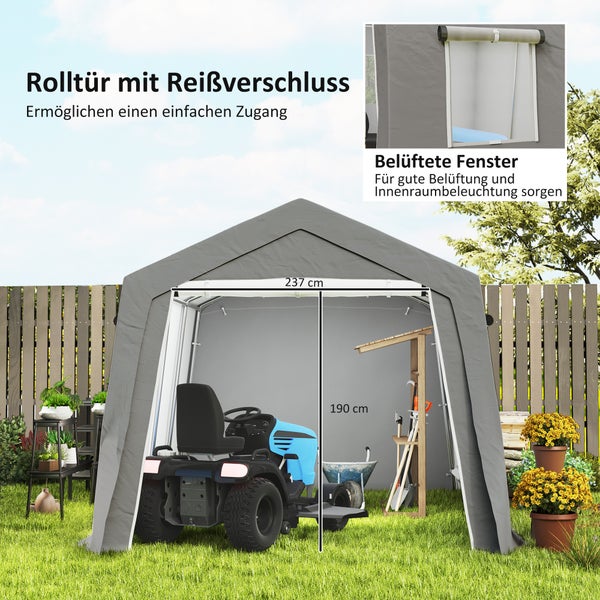 Outsunny Gerätehaus mit Satteldach wasserdicht Gerätezelt mit Türen, Fenster, Anti-Staub-Fahrradabdeckung, Foliengerätehaus Fahradgarage für Terrasse Garten, 300 x 447 x 255 cm, Hellgrau
