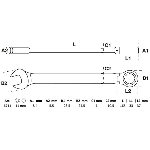 BGS Ratschenring-Maulschlüssel abwinkelbar SW 11 mm - 6711