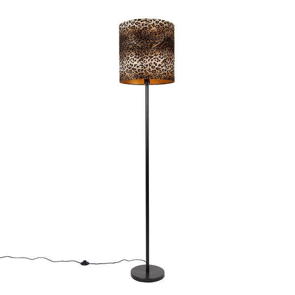QAZQA - Modern Stehlampe schwarzer Schirm Leopard Design 40 cm - Simplo I Wohnzimmer I Schlafzimmer - Textil Länglich - LED geeignet E27