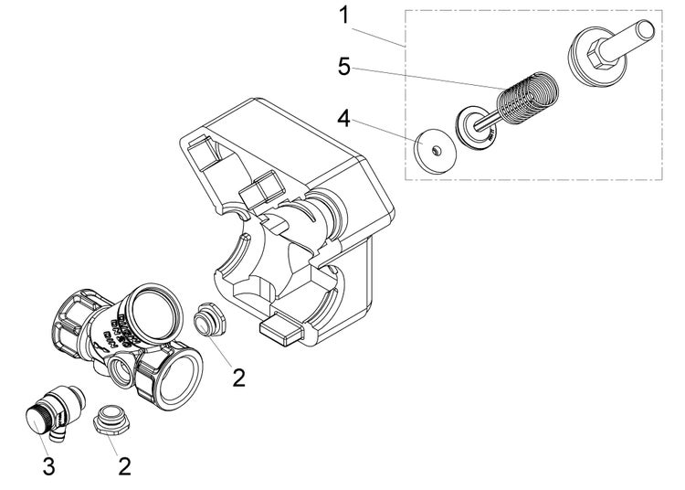 Explosionszeichnung einer Ventilbaugruppe DN 20 mit Isolierung, Stopfen und Entleerungsventil.