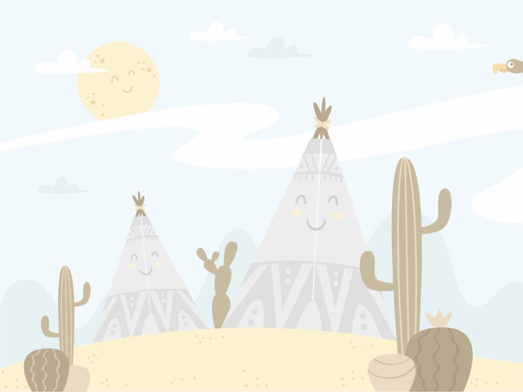 Illustration mit Tipis, Kakteen und Wüste
