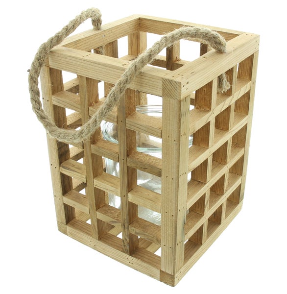 FRANK FLECHTWAREN | Windlicht Wood, HOLZ, GLAS, JUTE, 18 x 18 x 24 cm
