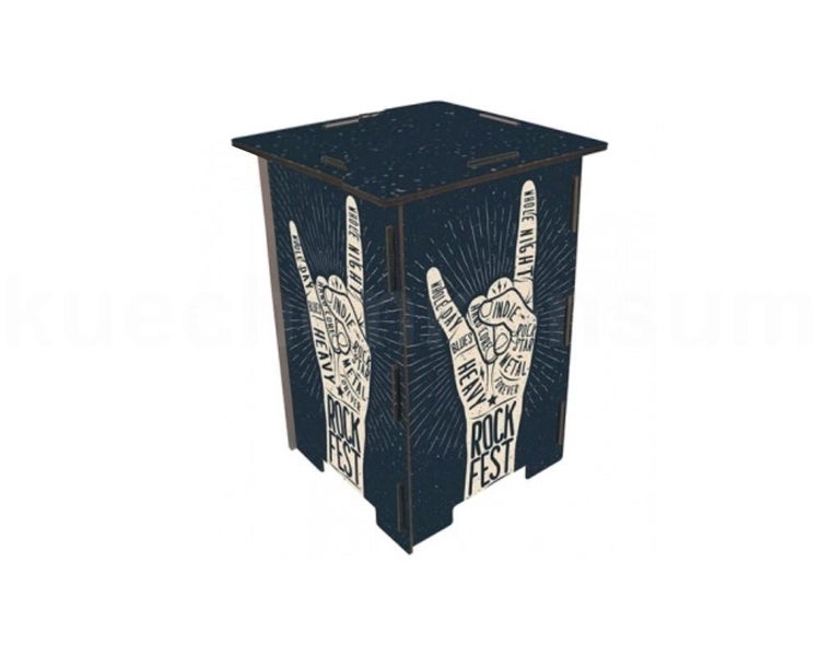 Beistelltisch aus Holz mit Rock Festival Motiv und Handzeichen Grafik