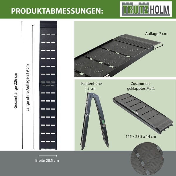 Produktabbildung der Trutzholm Rollstuhlrampe mit Maßangaben